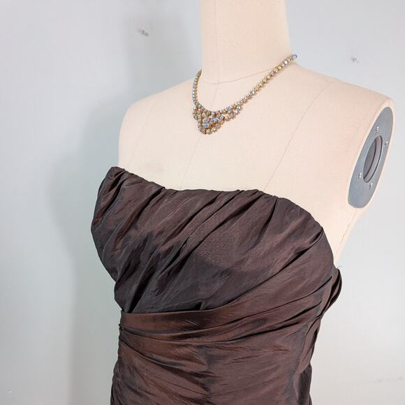 Prom Dress Maxi Gown M Brown Glam Strapless Mermaid Pleat Mother Tie Classic - Picture 7 of 10